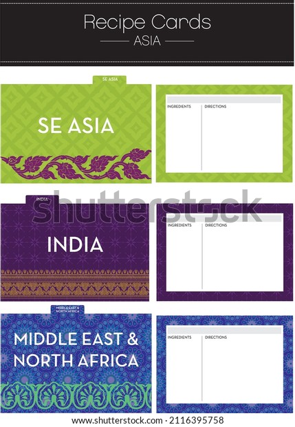 Recipe Cards and Dividers: Asia. Organize your South\
Asian, Southeast Asian, and Middle Eastern Recipes. Originally\
sized at 5x7.