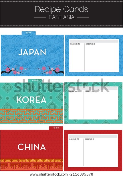 Recipe Cards and Dividers: East Asia. Recipe Cards\
and Dividers. Organize your Japanese, Korean, and Chinese Recipes.\
Originally sized at\
5x7.