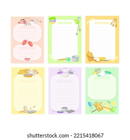 Recipe Cards with Kitchen Items and Lines Vector Template Set