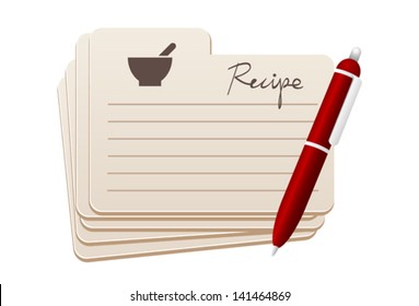 recipe cards with red pen