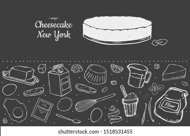 recipe cheesecake New York white outline on dark background
