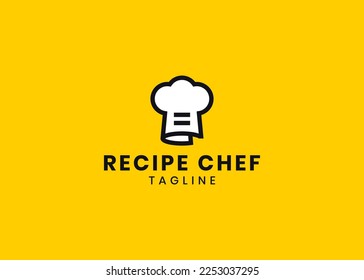 recipe chef logo design, combination of document scroll with cooking hat symbol