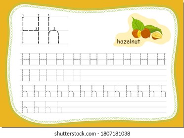 
Recipe for children how to write the letter H. The word for this letter is hazelnut
