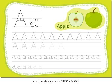 A recipe for children to write the letter A. The word for this letter Apple