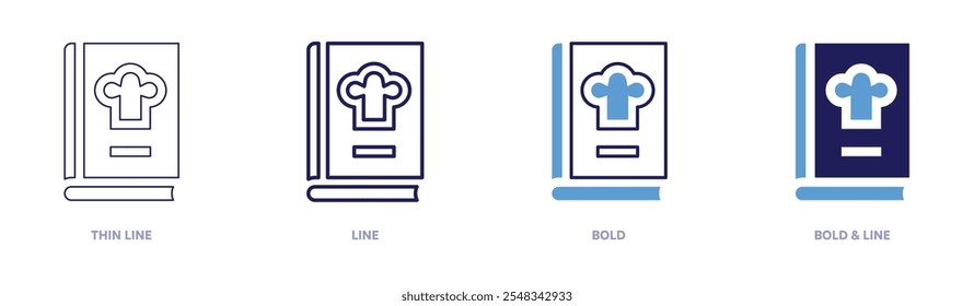 Recipe cook book icon in 4 different styles. Thin Line, Line, Bold, and Bold Line. Duotone style. Editable stroke.