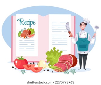 Recipe cookbook food book culinary cooking diet nutrition concept. Vector graphic design illustration element