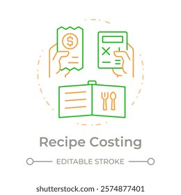 Recipe costing duo tone concept icon. Calculating expenses for dishes cooking. Menu engineering. Round two color outline illustration. Abstract vector design. Easy to use in presentation