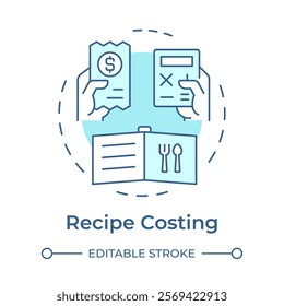 Recipe costing soft blue concept icon. Calculating expenses for dishes cooking. Menu engineering. Round shape line illustration. Abstract idea. Graphic design. Easy to use in presentation