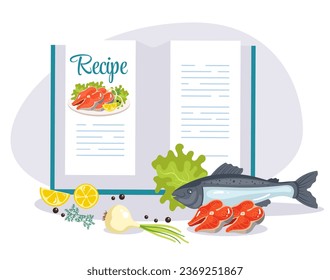 Recipe culinary cooking book healthy cookbook food diet menu concept. Vector flat graphic design illustration