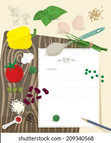 Recipe with different kind of vegetables on table
