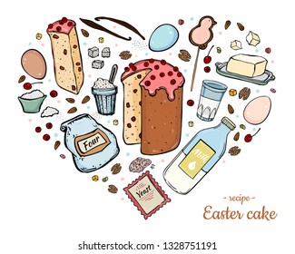 recipe Easter cake illustration isolated on white heart shape