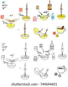 Recipe eggnog drink vector diy instruction manual illustration sketch