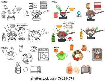 Recipe English Breakfast vector diy instruction illustration sketch meal food