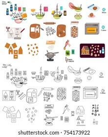Recipe gingerbread house man and cookie vector diy instruction manual illustration sketch Recipe 
