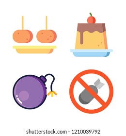 recipe icon set. vector set about bomb, pudding, croquette and bombs icons set.