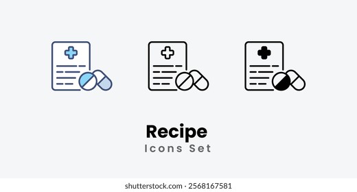 Recipe Icons thin line and glyph vector icon stock illustration