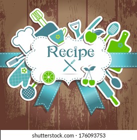 Recipe illustration. Kitchen background.