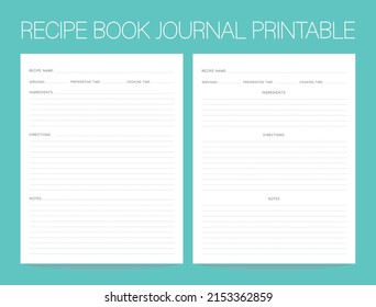 Recipe journal, Daily food journal, Printable Menu Planner, Recipe List, Grocery List, Food Journal, layout printable. Minimal design, Recipe book manuscript, Printable Cook Book