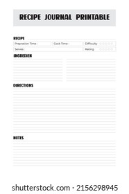 Recipe journal, Daily food journal, Printable Menu Planner, Recipe List, Grocery List, Food Journal, layout printable. Minimal design, Recipe book manuscript, Printable recipe Book