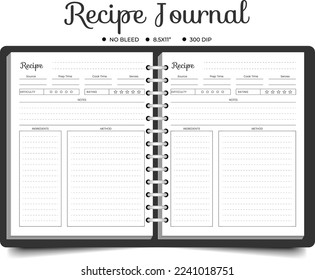 Recipe journal or planner logbook template