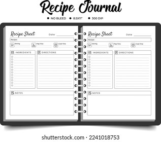 Recipe journal or planner logbook template