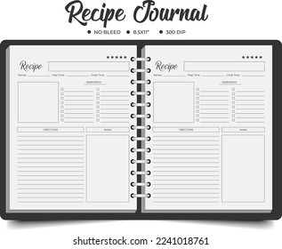 Recipe journal or planner logbook template