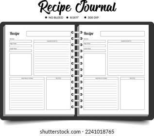 Recipe journal or planner logbook template