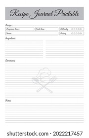 Recipe journal template. Recipe Planner printable template Vector. 
Recipe journal, Daily food journal.