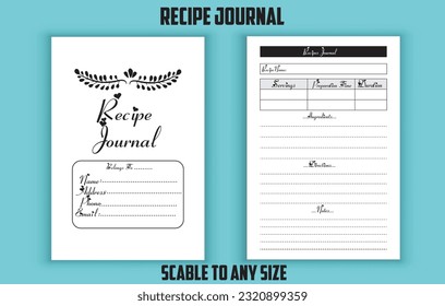 Recipe journal for women. Recipe logbook. Recipe notebook planner. Low content kdp interior design template