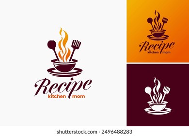 Recipe Kitchen Mama Logo Design Template: Infuses warmth  home cooking charm, perfect for family recipes or food blogs. Layered EPS Vector