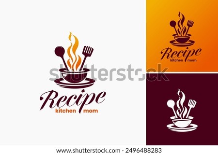 Recipe Kitchen Mama Logo Design Template: Infuses warmth  home cooking charm, perfect for family recipes or food blogs. Layered EPS Vector