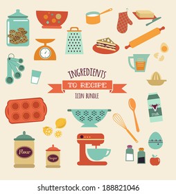  recipe and kitchen vector design and icon, elements set