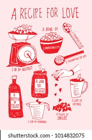 recipe for love/ valentine's day greetings template vector/illustration