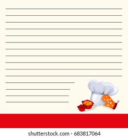 Recipe notebook. Chef chef s hat and mitten. Sticker yellow note. Isolated. A cookbook for writing
