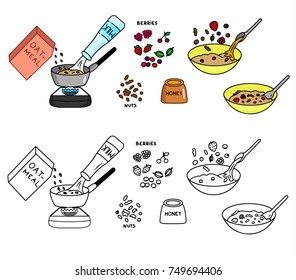 Recipe Oatmeal vector diy instruction illustration sketch meal food