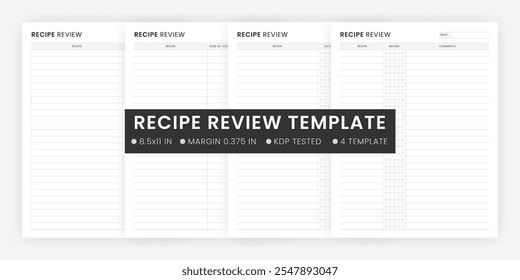 Recipe Review Printable Planner Template - Recipes To Try, Recipe Testing, Recipe Log, Recipe Rating, Kitchen Planning