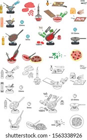 Recipe Spaghetti meatballs tomato sauce vector diy instruction manual illustration sketch