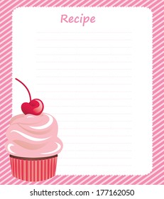 Recipe template with cupcake, vector illustration