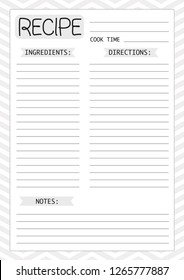 Recipe template, page for planner, cook book. Vector illustration.