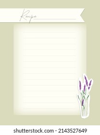 Recipe template in scrapbooking style - collage vintage blank blank card with old paper, lavender, lace. Vector illustration