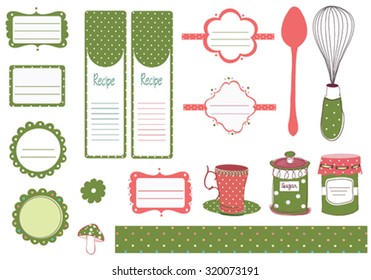  recipe vector card template with kitchen design elements