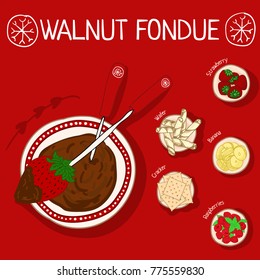recipe for walnut fondue with ingredients hand draw