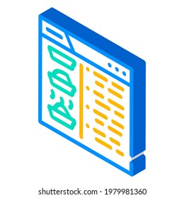 sitio web de recetas vector de icono isométrico. firma del sitio web de la receta. ilustración de símbolo aislado