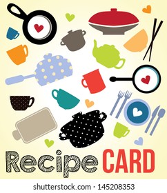 Recipes card with different kitchen accessories