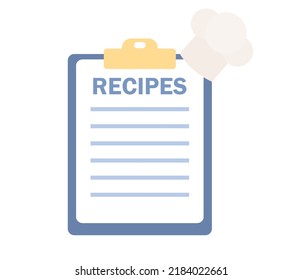 Recipes Icon. Kitchen Cooking Book Concept. Ingredients List. Culinary Text Notes. Vector Flat Illustration