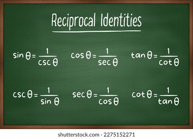 Reciprocal identities trigonometry formula on green chalkboard vector