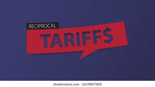 Design de modelo de banner de tarifas recíprocas, cabeçalho ou manchetes para artigos ou notícias relacionadas a negócios financeiros, bancos, mercado de ações ou economia. Banner econômico em design plano. Ilustração vetorial