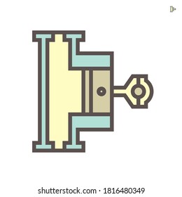 Reciprocating compressor or piston compressor vector icon. For compression liquid or gas at high pressure. Use in air conditioning HVAC system, oil refinery, gas pipeline, processing plant. 64x64 px.