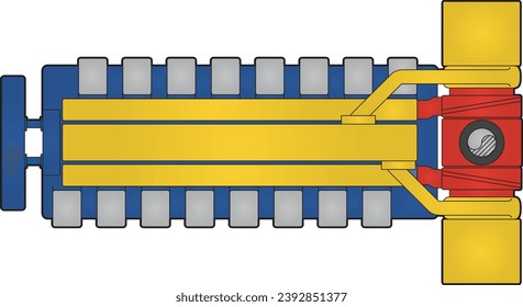 Reciprocating internal combustion engine drawing showing a sixteen (16) cylinder in a v-configuration with intake, exhaust, and turbochargers