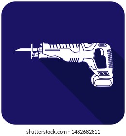 Reciprocating saw icon white on a blue background. Vector illustration
